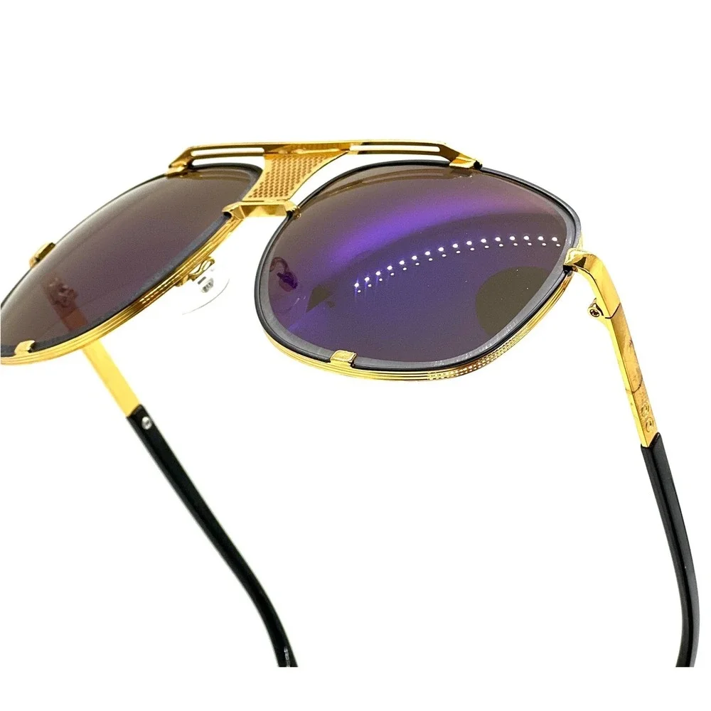 Sunglasses Gold Frame Blue‎ Mirror Lens Fashion Pilot Sun Glasses  Beach Driving